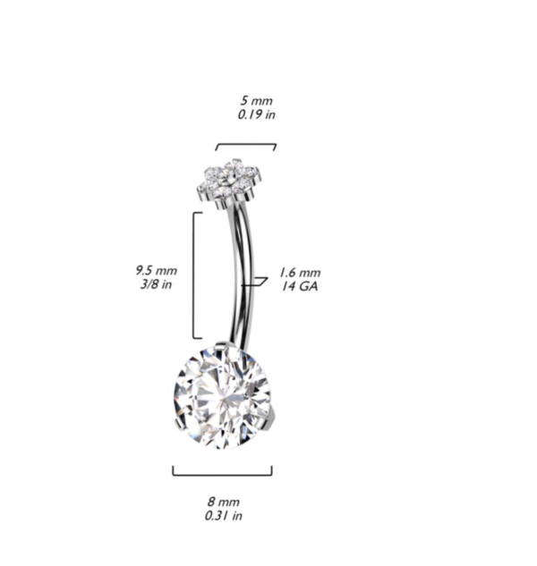 Titanium Navelpiercing met Elegant Kristal en Bloem top - Afbeelding 2