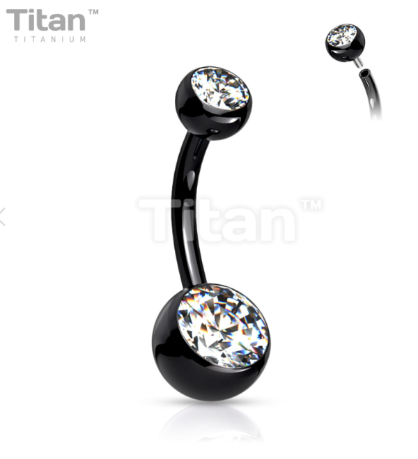 Titanium intern geschroefde navelpiercing met gekleurde kristallen - Afbeelding 6