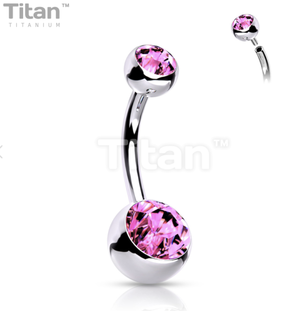 Titanium intern geschroefde navelpiercing met gekleurde kristallen - Afbeelding 5