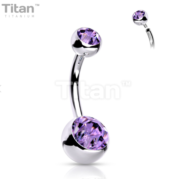 Titanium intern geschroefde navelpiercing met gekleurde kristallen - Afbeelding 4