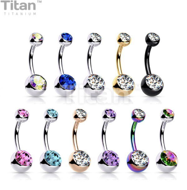 Titanium intern geschroefde navelpiercing met gekleurde kristallen - Afbeelding 11