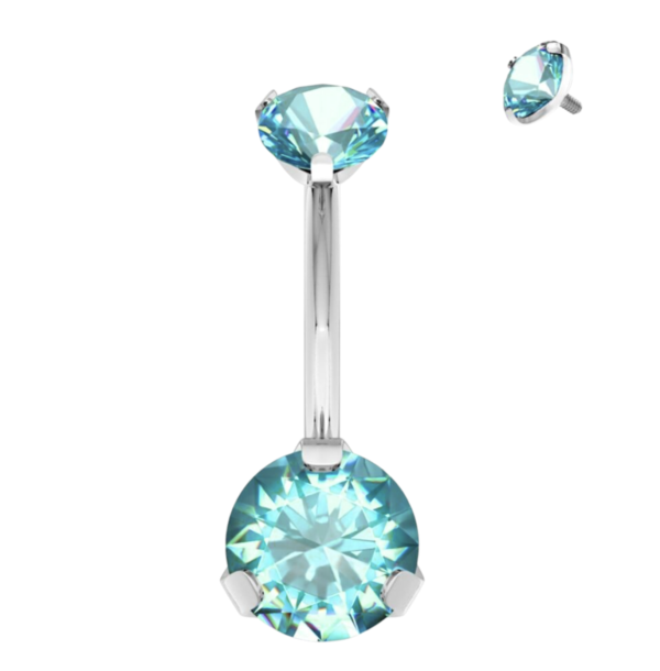 Intern Geschroefde Titanium Navelpiercing met Gekleurde Prong Set Kristallen - Afbeelding 14