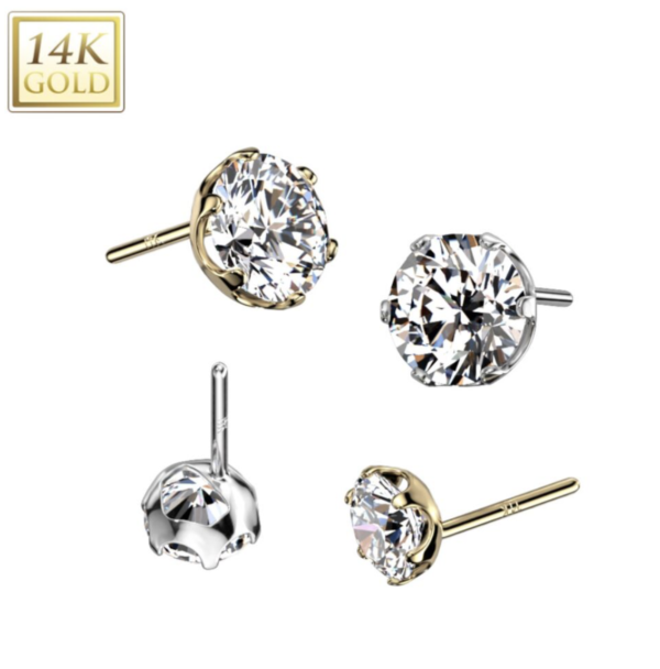 14kt. Gouden Threadless Top met Prong Set Helder Steentje