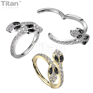 Titanium Clickring met Gedraaide Slang en CZ Steentjes 8 mm