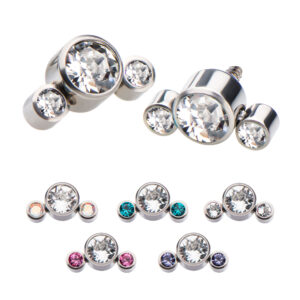 Titanium top met Swarovski kristal en 2 gekleurde kristalletjes